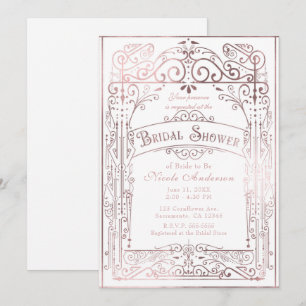 White & Rose Gold Vintage Victorian Bridal Shower Invitation