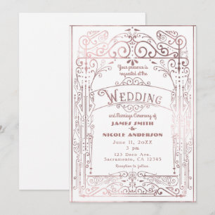 White & Rose Gold Vintage Victorian Deco Wedding Invitation