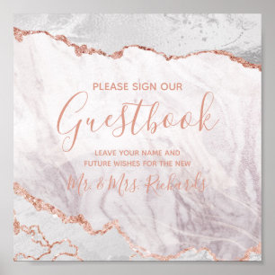 White & Rose Gold Wedding Guestbook Table Sign