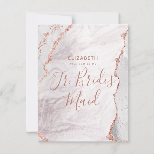 White & Rose Gold Will You Be My Jr. Bridesmaid Invitation (Front)