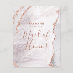 White & Rose Gold Will You Be My Maid of Honour Invitation