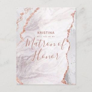 White & Rose Gold Will You Be My Matron of Honour Invitation