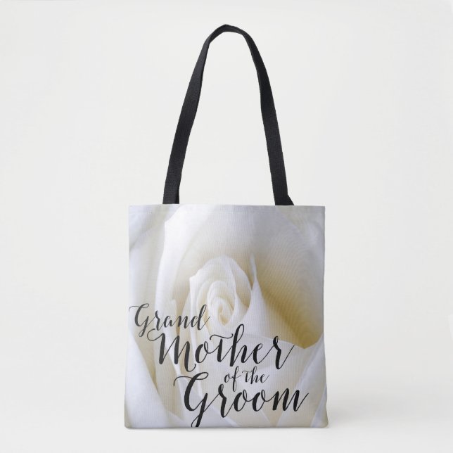 White Rose Grandmother of Groom Canvas Tote Bag (Front)