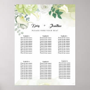 White Rose Green and White Floral Wedding  Poster