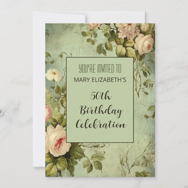 White Rose Greenery BIrthday Party Invitation (Front)