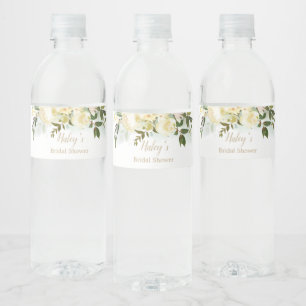 White rose greenery Bridal Shower Water Bottle Label
