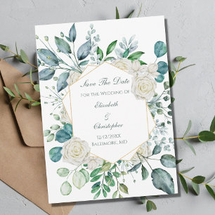 White Rose Greenery Eucalyptus Wedding  Save The Date