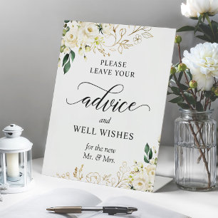 White Rose Greenery Floral Advice and Well Wishes Pedestal Sign