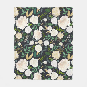 White Rose & Greenery Floral Fleece Blanket