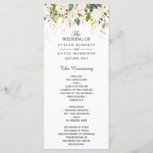 White Rose Greenery Floral Wedding Programme
