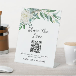 White Rose Greenery Share The Love Photo Pedestal Sign