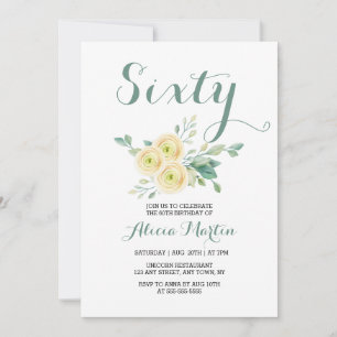 White Rose Greenery Sixty Birthday Invitation