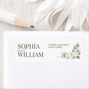 White Rose Greenery Wedding Return Address Label