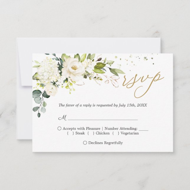 White Rose Greenery Wedding Rsvp Reply Card (Front)