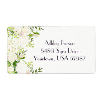 White rose hydrangea Floral return address label