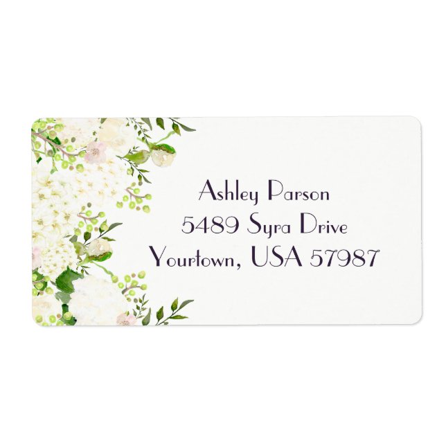 White rose hydrangea Floral return address label (Front)