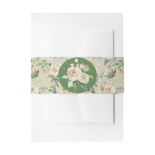 White Rose Hydrangea Floral Watercolor Pattern Invitation Belly Band