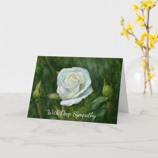 White Rose in a Garden Art Sympathy Card (Yellow Flower)