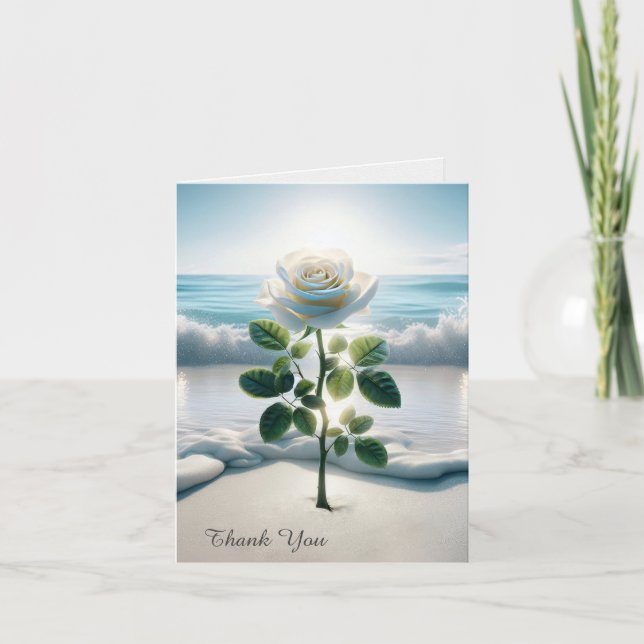 White Rose In Beach Sand Card (Front)
