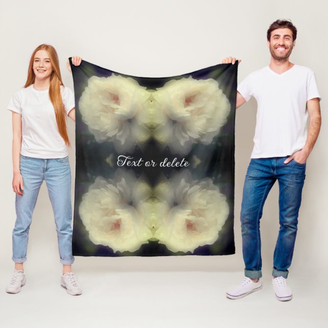 White Rose In Full Bloom Abstract Personalised Fleece Blanket (In Situ)