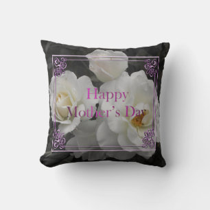 white rose in grey throw pillow