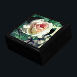 White Rose Jewellery Keepsake Box<br><div class="desc">White rose with pink centre on dark leaves printing on tile. Considering a special gift for someone? You don’t have to be a craftsmen or artist. A photo taken on your vacation, graduation, birthday, retirement, house warming- etc. works fine. Adding a special message creates more than a gift - It...</div>