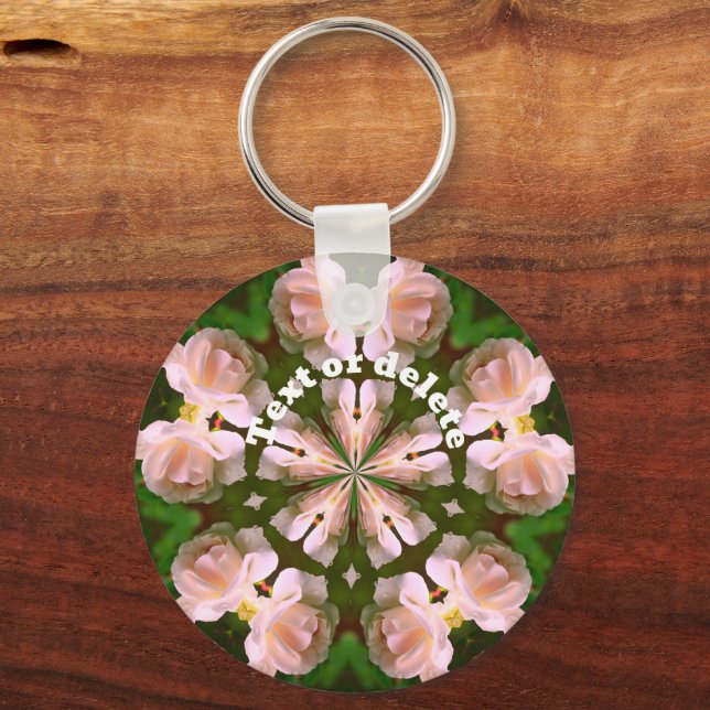 White Rose Kaleidoscope Flower Art Personalised Key Ring (Front)