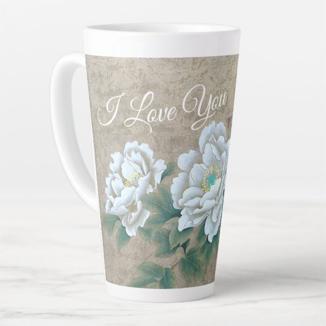 White Rose Latte Mug (Left Angle)