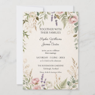 White Rose Lavender Botanical Wedding Invitation