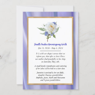 White Rose Lavender Death Announcement Card