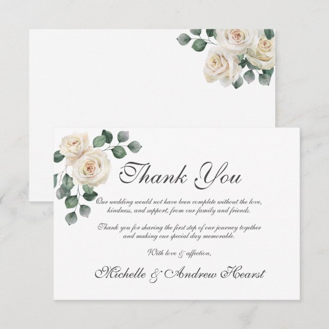 White Rose Lovely Wedding Flat Thank You Card (Front/Back)