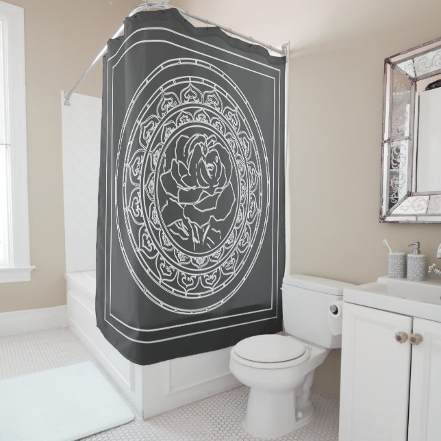 White Rose Mandala - Shower Curtain (In Situ)
