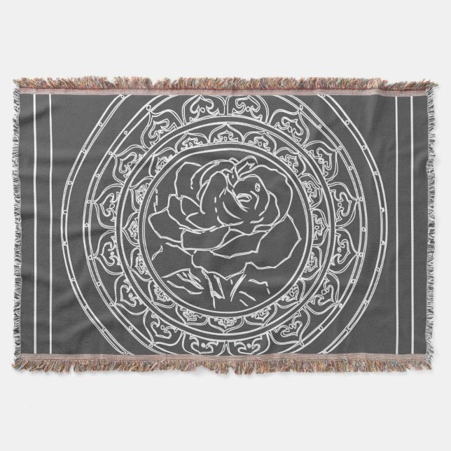 White Rose Mandala - Throw Blanket (Front)