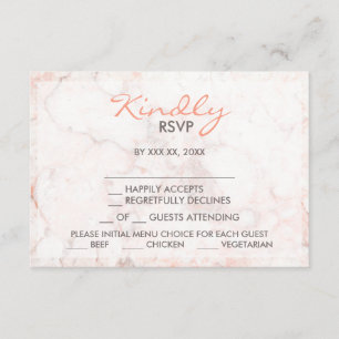 White Rose Marble Menu Choice RSVP Card