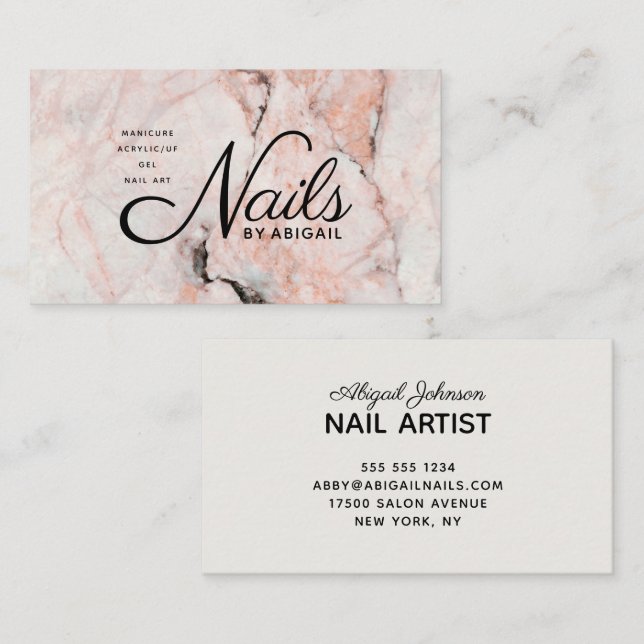White Rose Marble Nails By "Name" No Website Business Card (Front/Back)