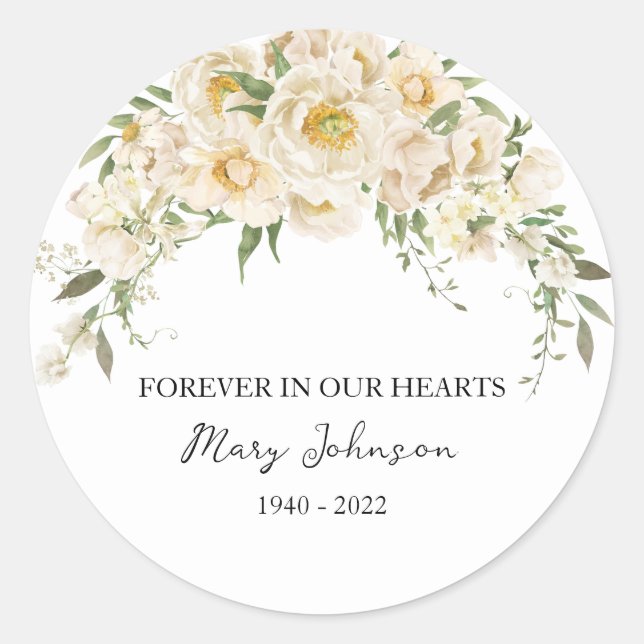 White Rose Memorial Funeral Classic Round Sticker (Front)