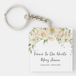 White Rose Memorial Funeral Photo Keychain
