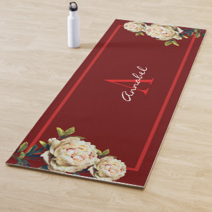 White Rose monogrammed dark red Yoga Mat