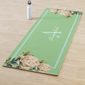 White Rose monogrammed teal Yoga Mat
