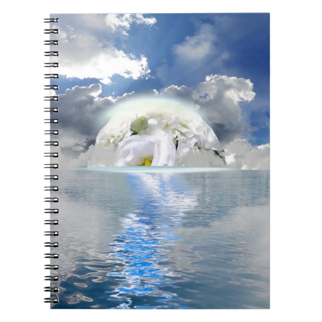 White Rose Moon Floating Through Ocean Fantasy Notebook (Front)