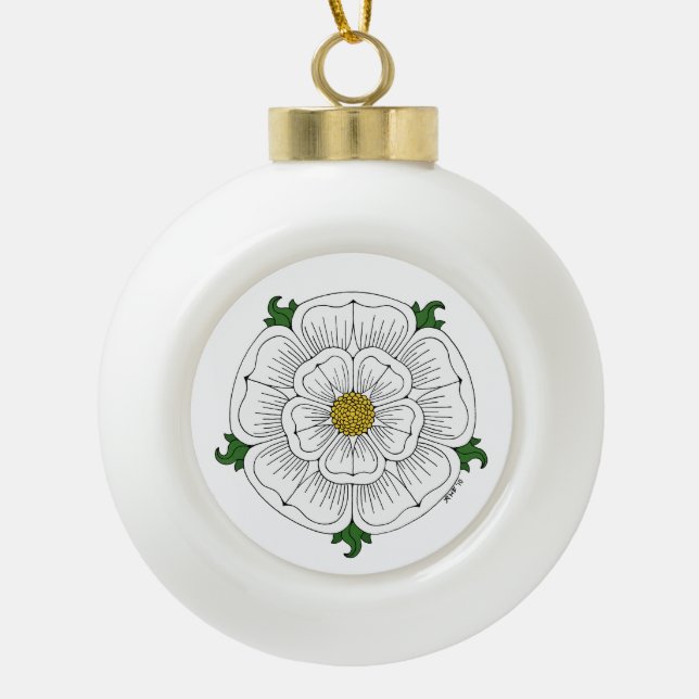 White Rose of York Ceramic Ball Christmas Ornament (Front)