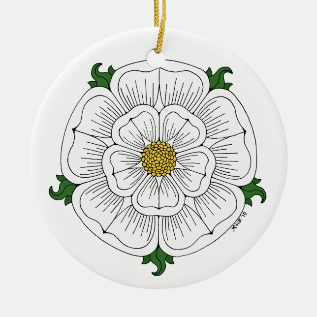 White Rose of York Ceramic Tree Decoration (Front)