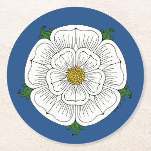 White Rose of York Round Paper Coaster