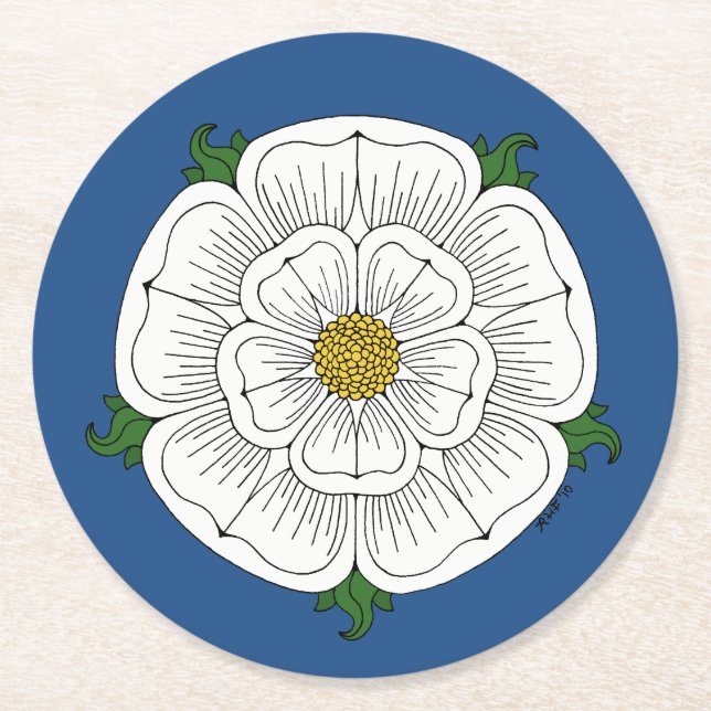 White Rose of York Round Paper Coaster (Front)