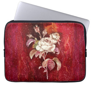 White Rose on a Textured Red-Orange Background Laptop Sleeve