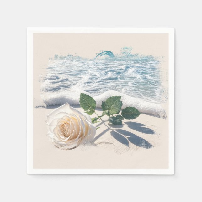 White Rose On Beach Sand  Napkin (Front)
