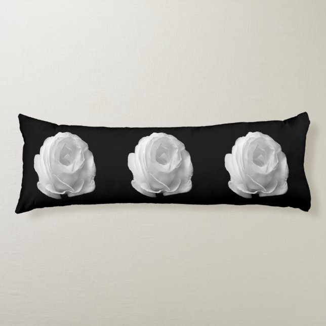 White Rose On Black Background Bodypillow Body Cushion (Front)