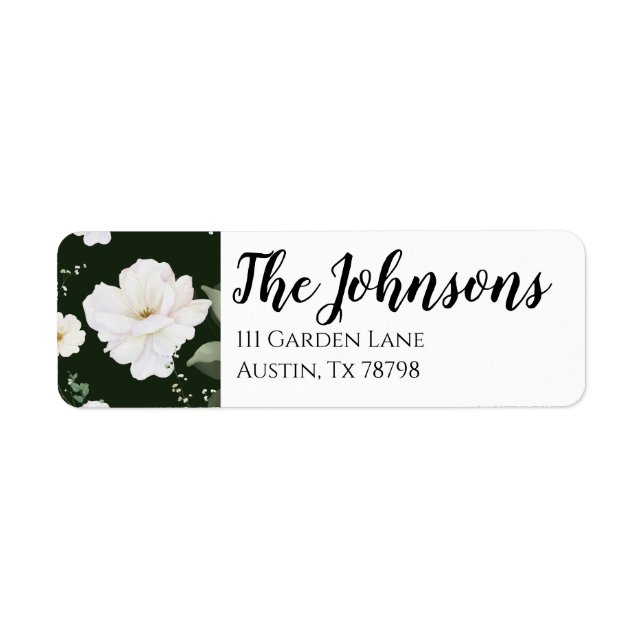 White Rose on Black Floral Return Address Labels (Front)