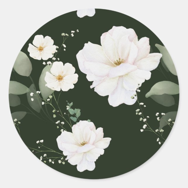 White Rose on Black Floral Sticker Envelope Seals (Front)