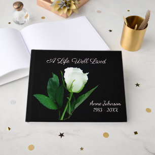 White Rose On Black For Funeral Guest Book